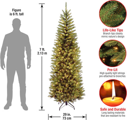 National Tree Company 7 ft Pre-Lit Kingswood Fir Slim Artificial Christmas Tree, 300 Clear Lights, 892 Tips, Includes Stand, Green