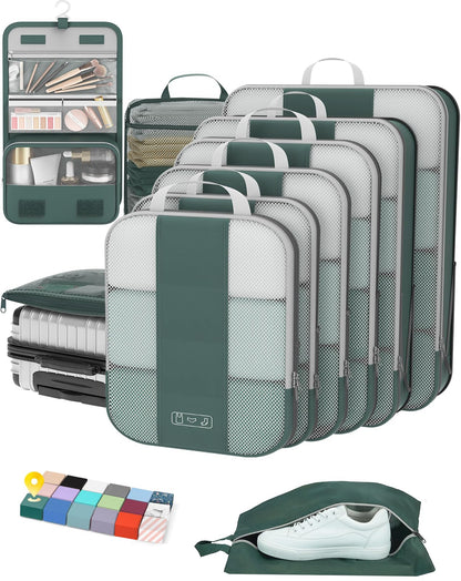 10 Set Compression Packing Cubes for Travel Essentials,Compressible Expandable Packing Cubes for Suitcase,OlarHike Luggage Organizer Bags for Travel,Handy Helper for Organizing Clothes(Black)