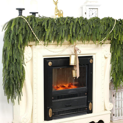 5FT Christmas Norfolk Pine Garland -2PCS, Artificial Pine Needles Garlands Faux Greenery Fake Garland for Holiday Fireplace,Table,Window,Stairs,Mante,Indoor Outdoor Decor