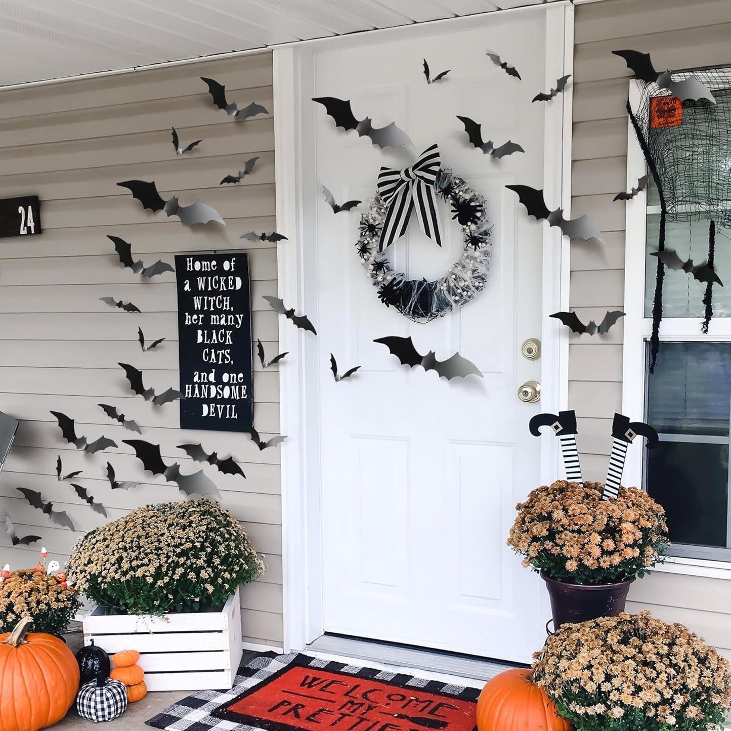 tgosomt Bats Wall Decor,120 Pcs 3D Bat Halloween Decoration Stickers, Waterproof Black 4 Size Bats for Hoom and Room Décor