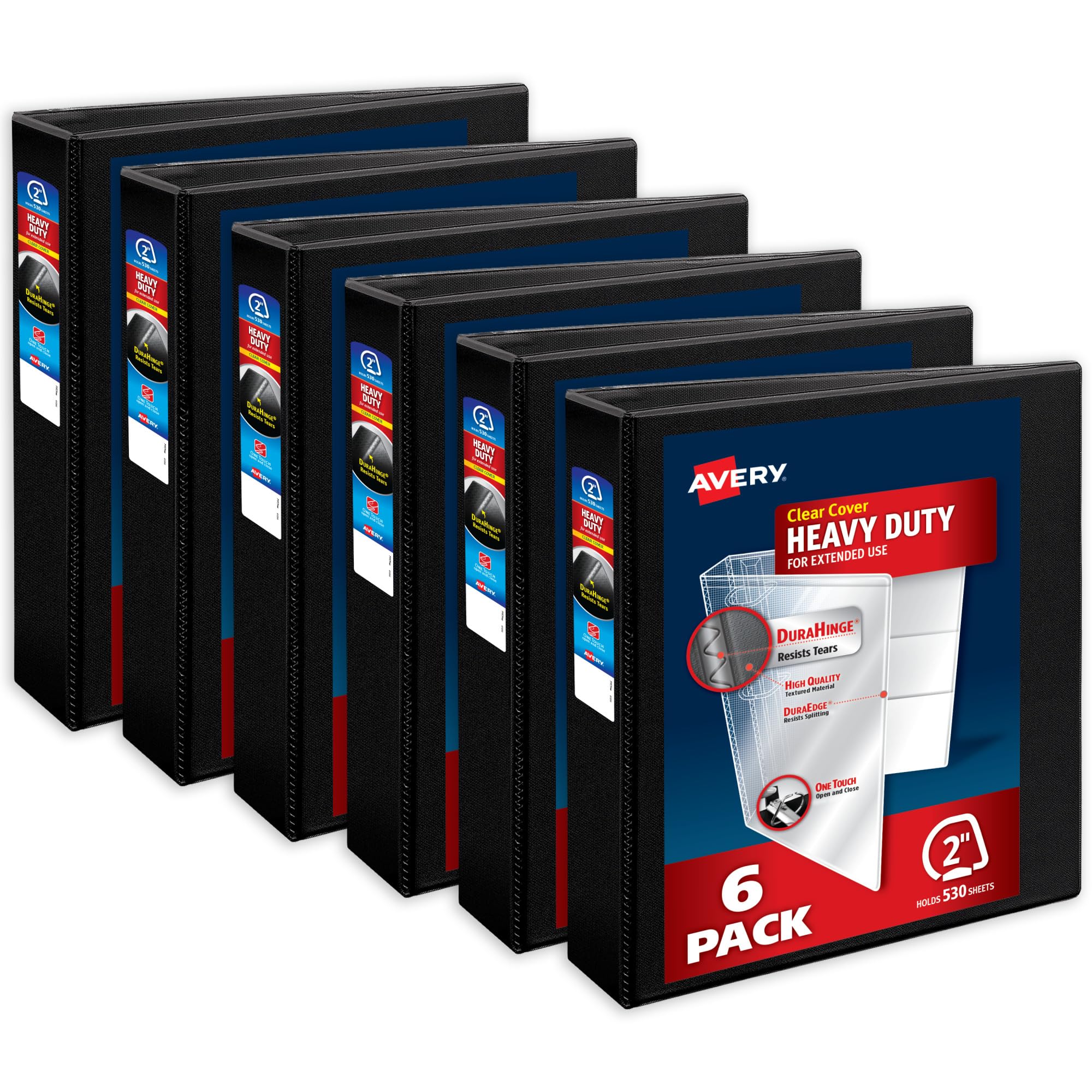 Avery Heavy-Duty View 3 Ring Binder, 1" One Touch Slant Rings, Holds 8.5" x 11" Paper, 1 Black Binder (05300)