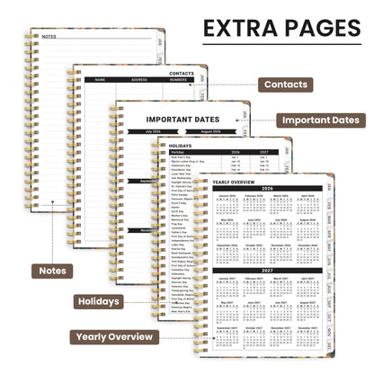 Hardcover 2026 Planner, Weekly and Monthly Calendar, Jan - Dec 2026 Planner Book with Tabs for Women, Inner Pocket, Spiral Bound, Perfect for Office/Home/School Supplies, Petals, A5, 6.3" x 8.5"