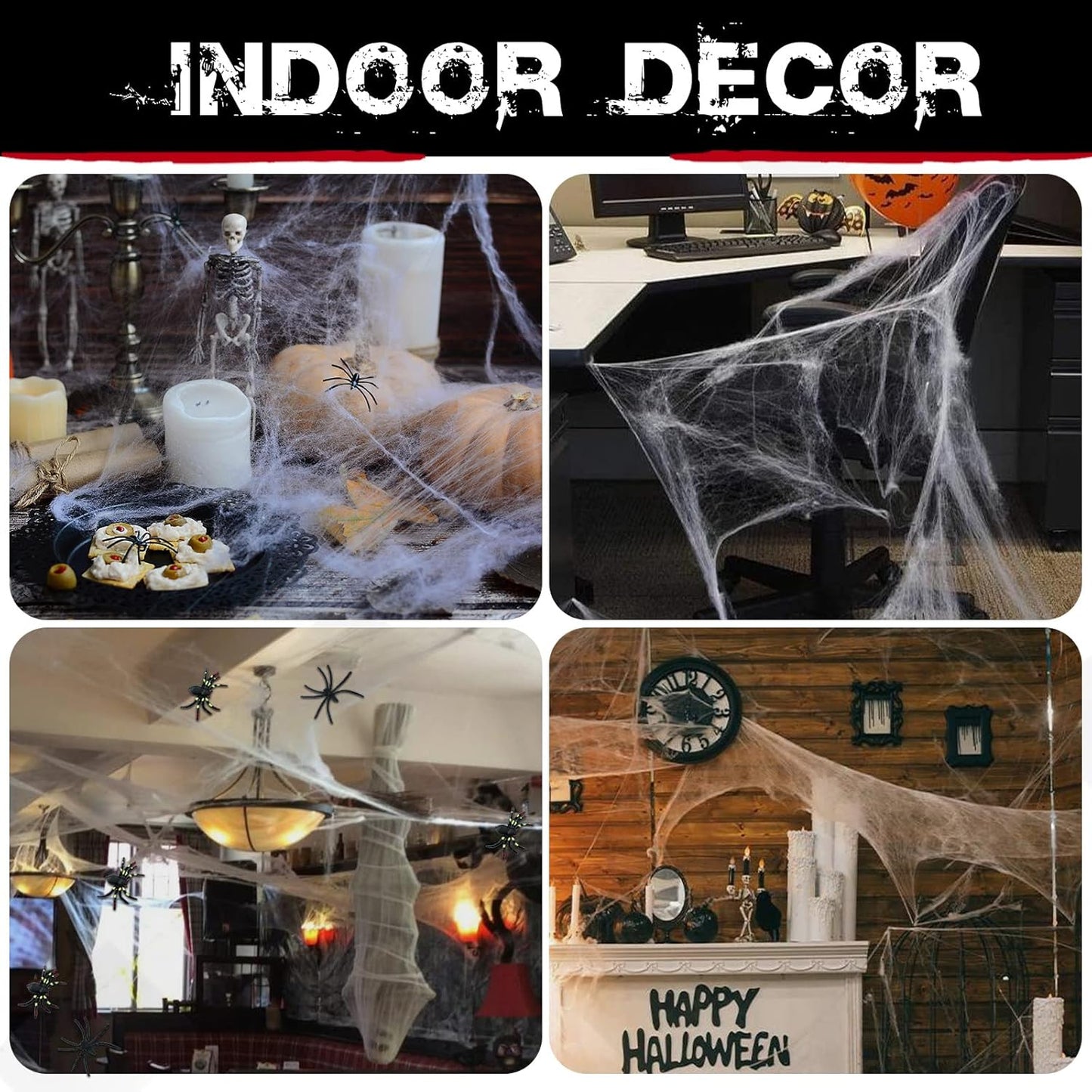200 sqft Halloween Spider Webs Decorations with 10 Extra Fake Spiders, Super Stretchy Cobwebs for Halloween Decor Indoor and Outdoor