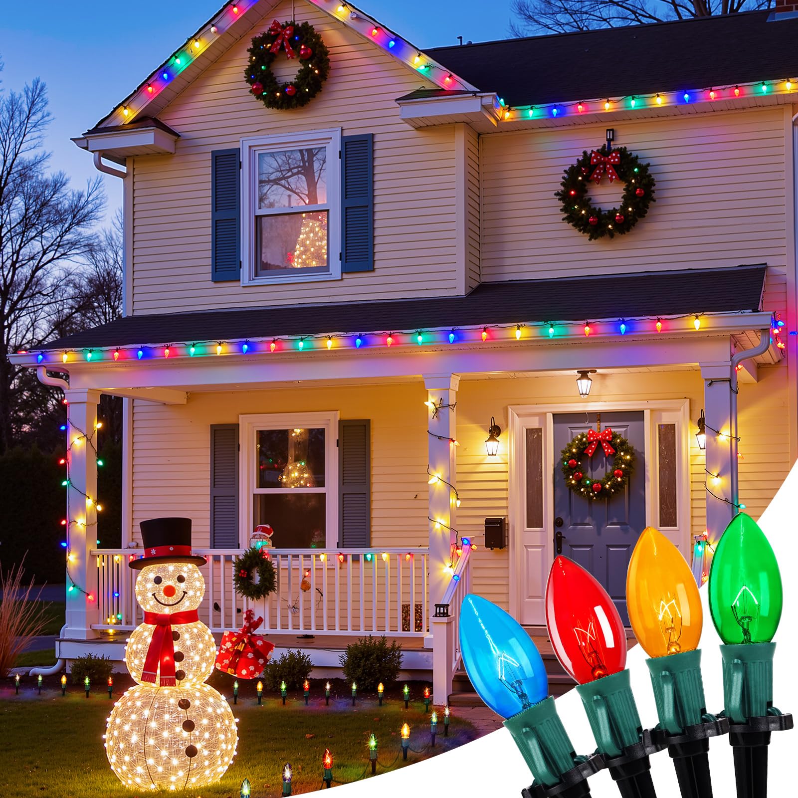 Christmas Pathway Lights Outdoor, 25.7 Feet C9 Lights with 20 Multicolor Bulbs and Stakes, Connectable Outdoor Christmas Decorations Outside Yard Walkway Sidewalk Holiday