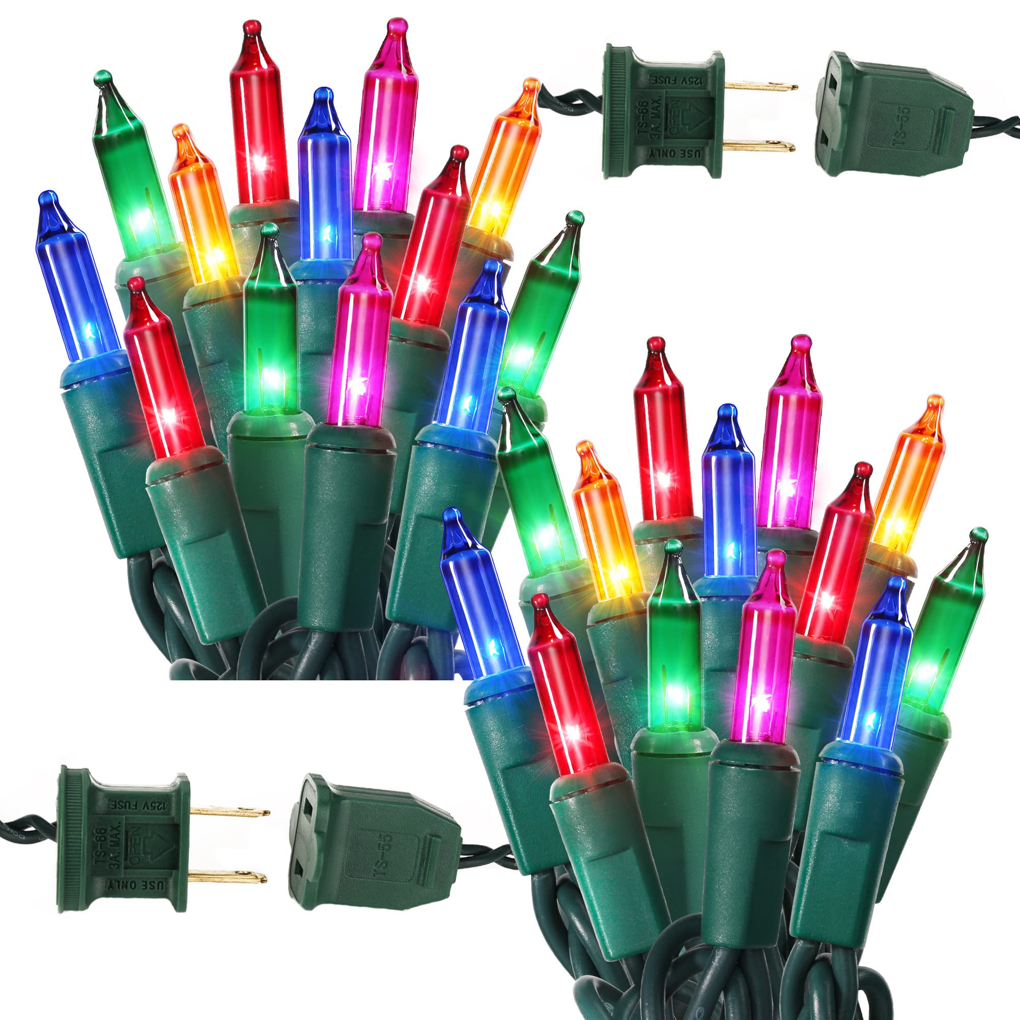 BrizLabs Steady On & Twinkle Christmas Lights - 100-ct Clear Outdoor Connectable Incandescent Mini Lights, Warm White String Lights for Xmas Tree, Indoor Holiday Party