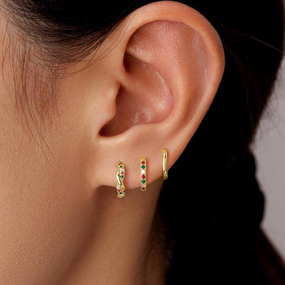 Inerney Gold Huggie Hoop Earrings Set for Women, Dainty Small Sterling Silver Earring Stacks Hypoallergenic Jewelry for Multiple Piercings, Trendy Twisted Cute Cartilage Hoops Birthstone Gift 3 Pairs