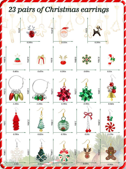 23 Pairs Christmas Earrings for Women Xmas Holiday Dangle Earrings Christmas Stud Tree Snowflake Bow Bells Light Earrings Bulk Cute Christmas Party Jewelry Gifts