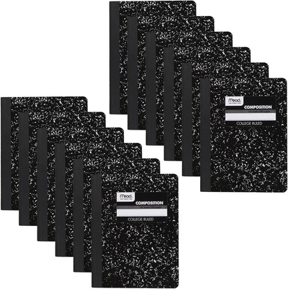 Mead Composition Notebook, 12 Pack, College Ruled Paper, 7-1/2" x 9-3/4", 100 Sheets per Comp Book, Black Marble (72938)