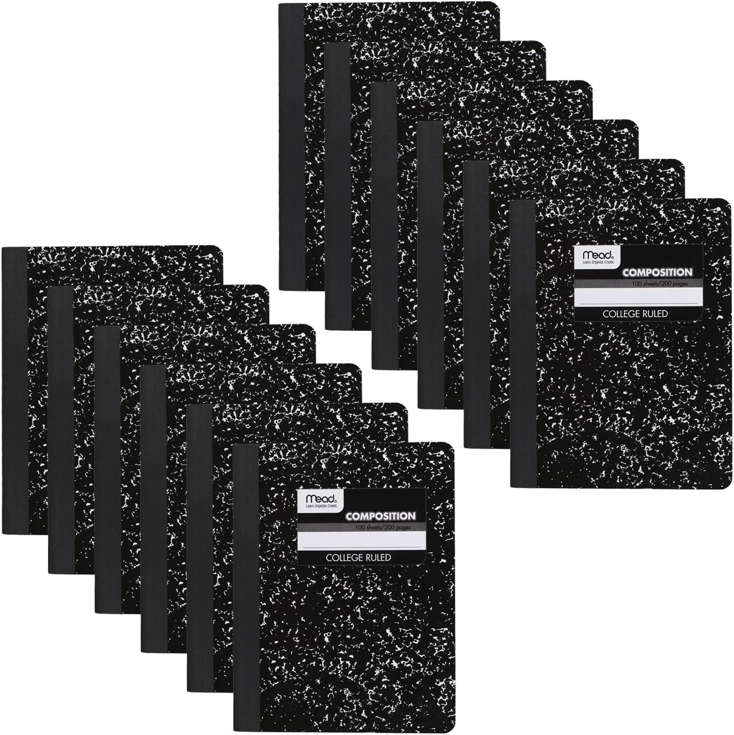 Mead Composition Notebook, 12 Pack, College Ruled Paper, 7-1/2" x 9-3/4", 100 Sheets per Comp Book, Black Marble (72938)