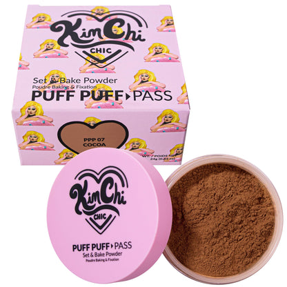 Kimchi Chic Beauty Puff Puff Pass Set and Bake Setting Powder for Makeup, Extra Fluffy Loose Face Powder Poof, Soft Natural Face Makeup for Uneven Skin Tone, 02 Banana