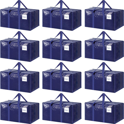 6 Pack Extra Heavy Duty Large Moving Bags with Strong Zipper & Comfortable Handles, Sturdy & Durable Clothes Storage Bags Totes Bins, Blue Packing Moving Boxes for College Supplies, Dark Blue