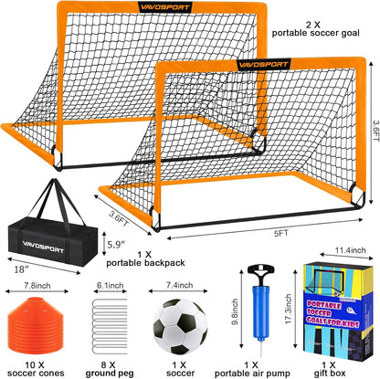 Kids Soccer Goals for Backyard Set - 2 of 4' x 3' Portable Soccer Goal Training Equipment, Pop Up Toddler Soccer Net with Soccer Ball, Soccer Set for Kids and Youth Games, Sports