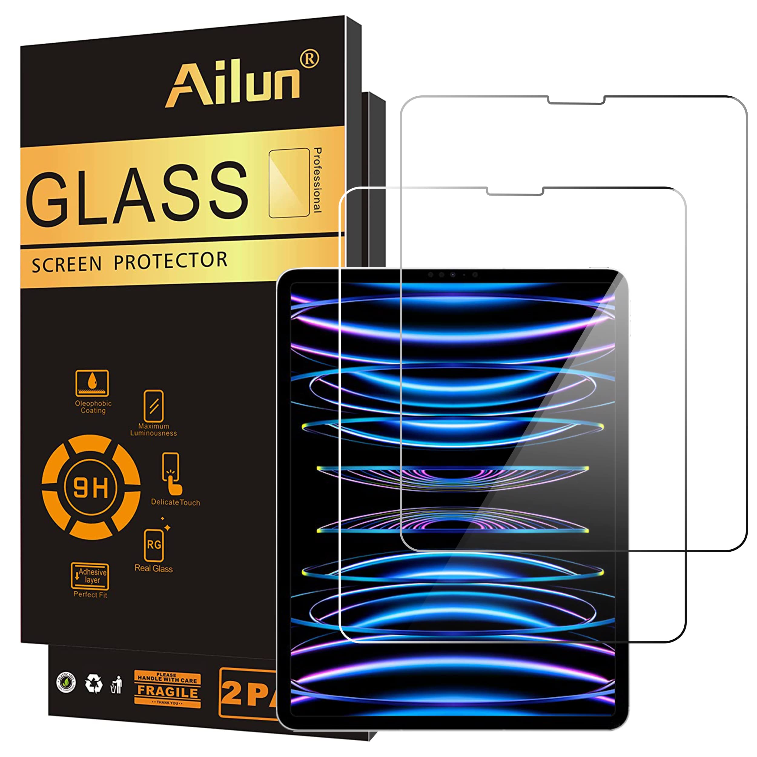 Ailun Screen Protector for iPad 11th A16 2025 [11 Inch] / 10th Generation 2022 [10.9 Inch], Tempered Glass [Face ID & Apple Pencil Compatible] Ultra Sensitive Case Friendly [2 Pack]