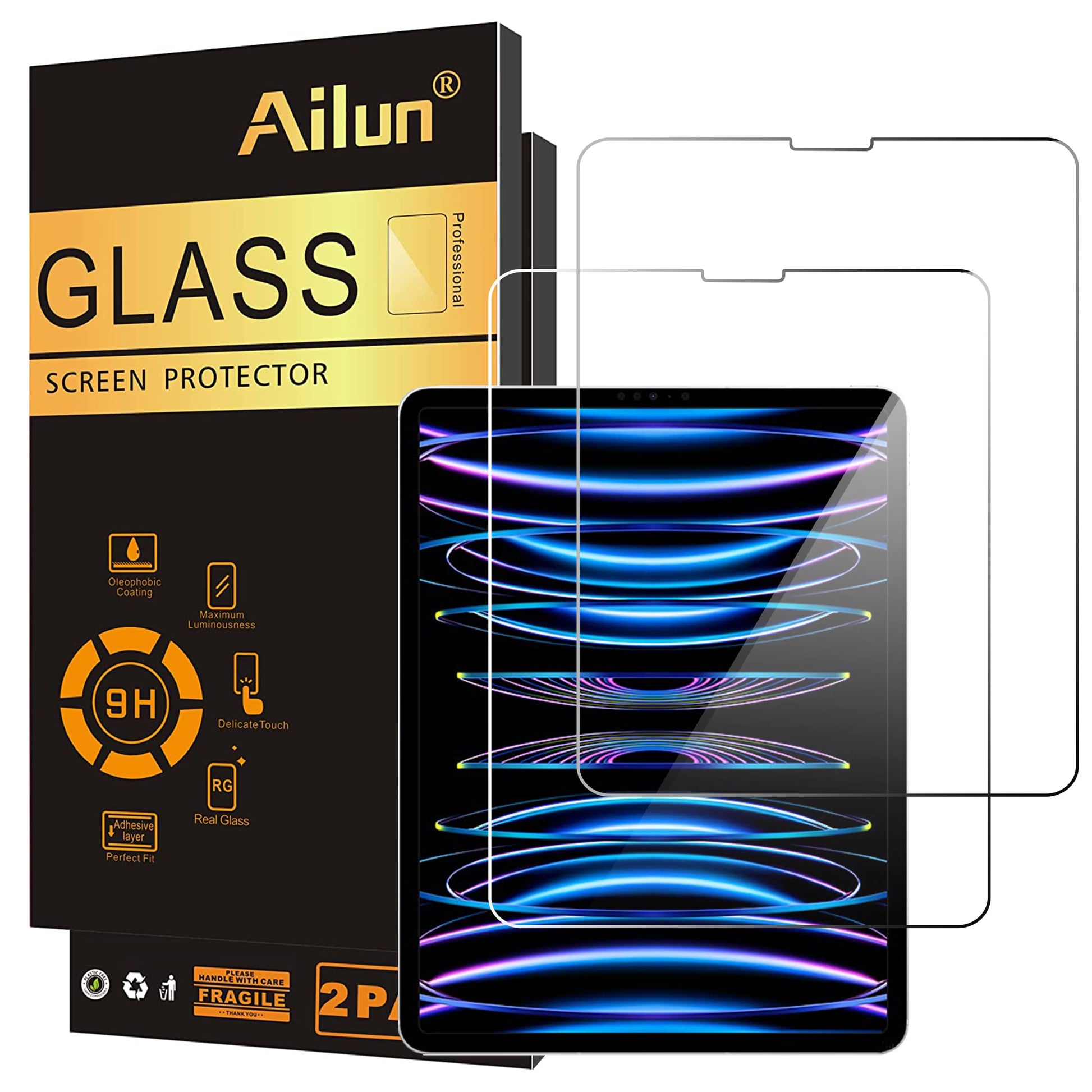 Ailun Screen Protector for iPad 11th A16 2025 [11 Inch] / 10th Generation 2022 [10.9 Inch], Tempered Glass [Face ID & Apple Pencil Compatible] Ultra Sensitive Case Friendly [2 Pack]