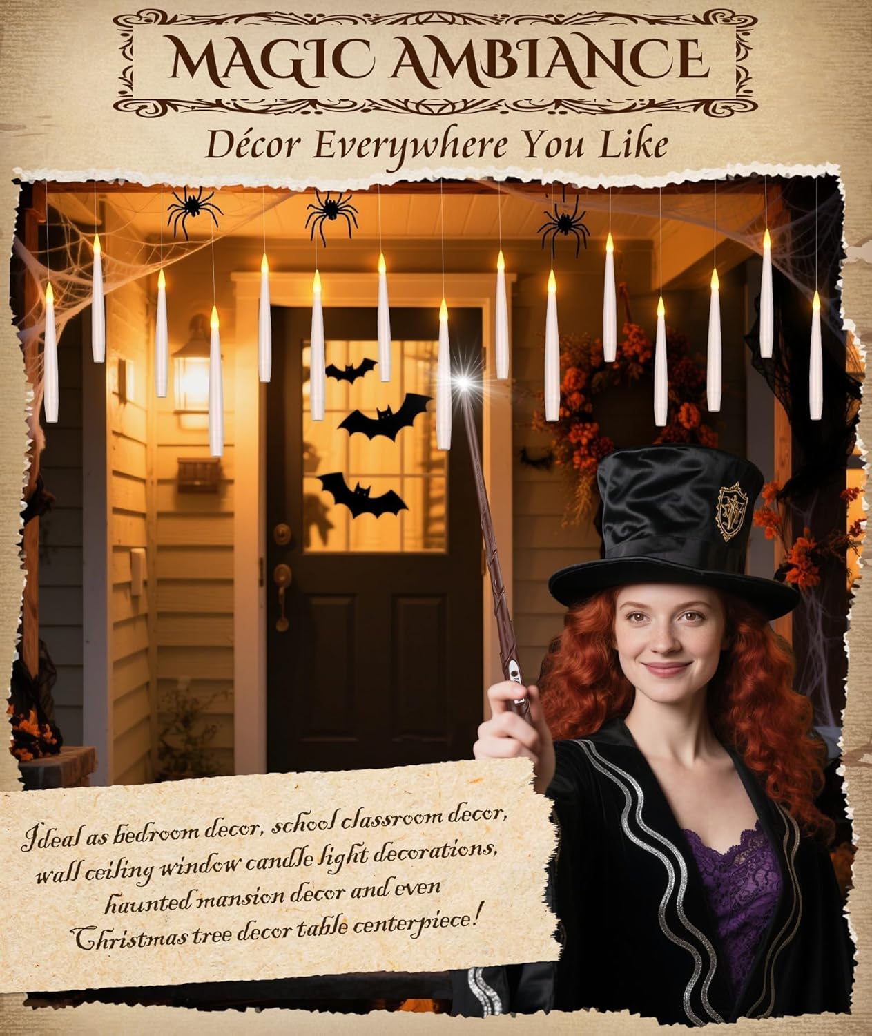 Halloween Decorations Floating Candles with Wand: 20Pcs Flameless Floating Candles with LED Warm Lights Battery Operated Magic Candle for Birthday Gifts Halloween Party Decorations Indoor Home Decor