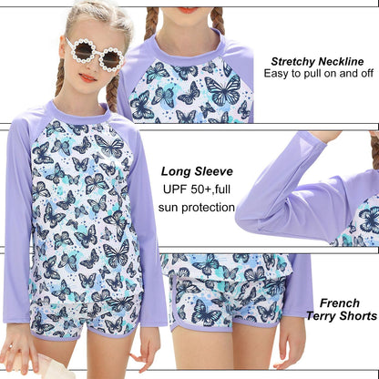 Vogseek Girls Rash Guard Two Pieces Swimsuit Long Sleeve Bathing Suit for 3-10 Years