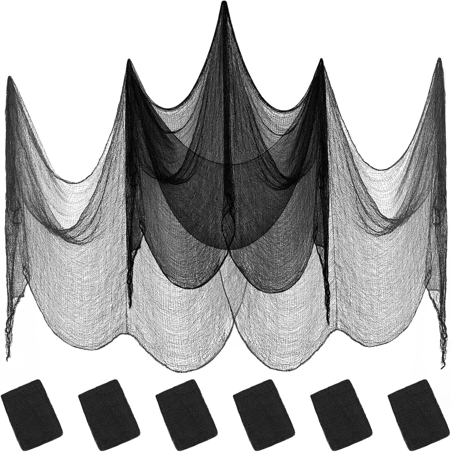 6 Pack Halloween Black Gauze Wall Decor,Outdoor Halloween Fake Spider Web Decorations Webbing,Cobwebs Mesh Spooky Fabric,30X72 in Black Cheesecloth for Haunted House Indoor Creepy Cloth Backdrop