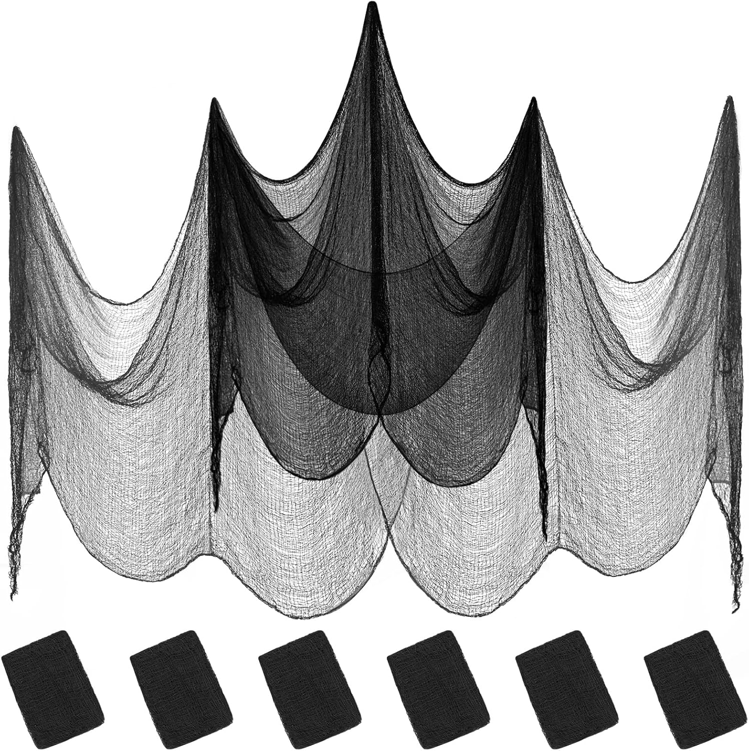 6 Pack Halloween Black Gauze Wall Decor,Outdoor Halloween Fake Spider Web Decorations Webbing,Cobwebs Mesh Spooky Fabric,30X72 in Black Cheesecloth for Haunted House Indoor Creepy Cloth Backdrop