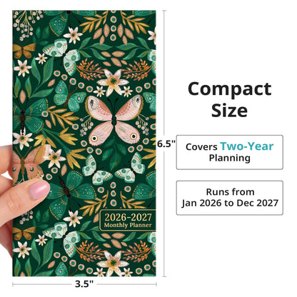 Pocket Calendar 2026-2027 for Purse, Two Year Monthly Planner Pocket Size, Jan 2026 to Dec 2027 Monthly Planner Small Size (6.5" x 3.5") - Wildflowers