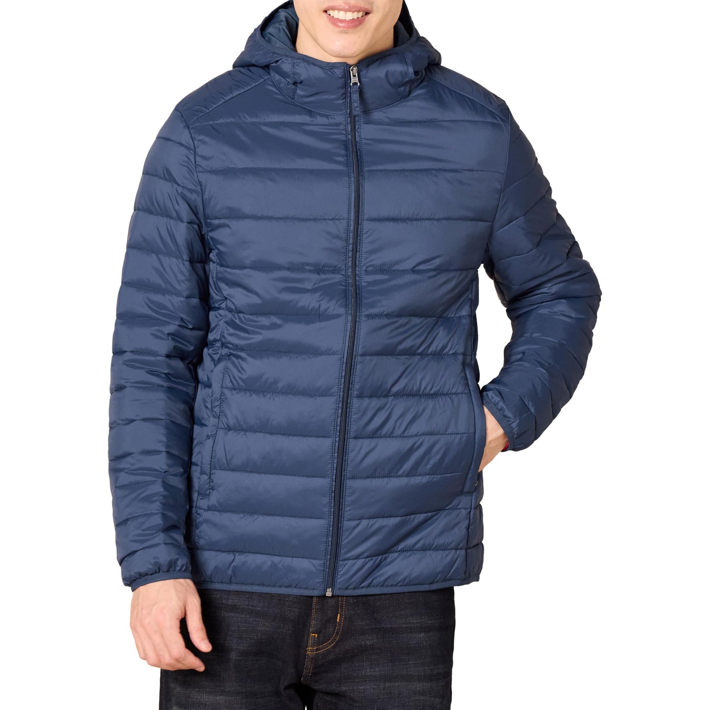 Amazon Essentials Men's Lightweight Water-Resistant Packable Hooded Puffer Jacket