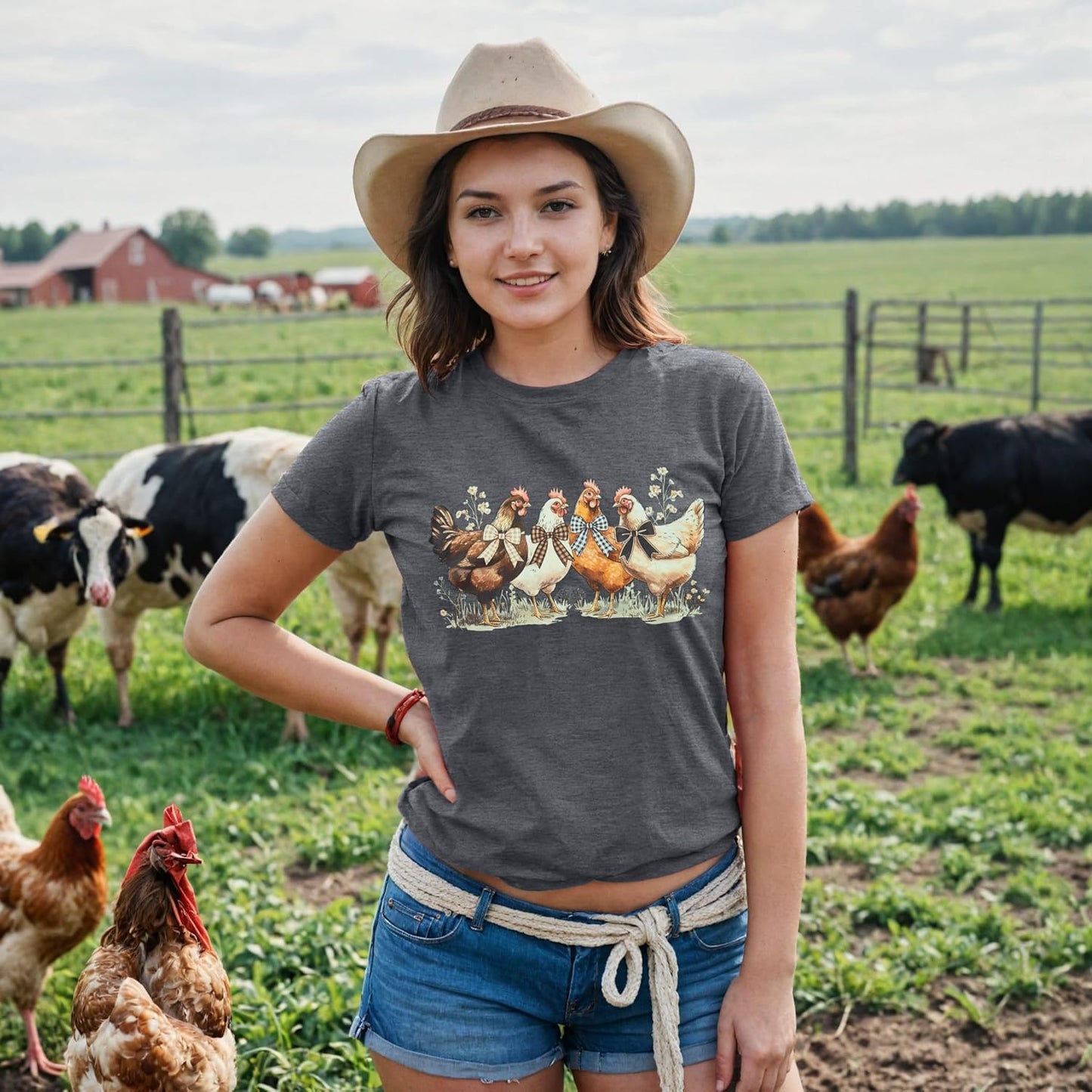 Christmas Chicken Shirt Women: Chicken Mom Tshirt Chicken Lover Cute Animal Graphic Tee Country Farm Holiday Tops
