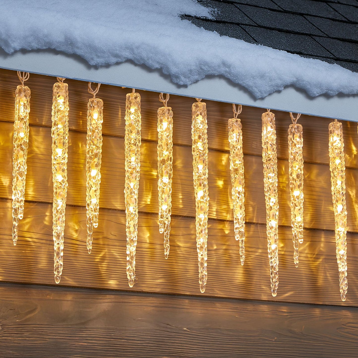Minetom Icicle Lights Outdoor with Clips, 20ft 100 LED 20 Tubes Twinkling White Christmas String Lights, Connectable Waterproof Hanging Icicle String Light Plug in for Eave Holiday Outdoor