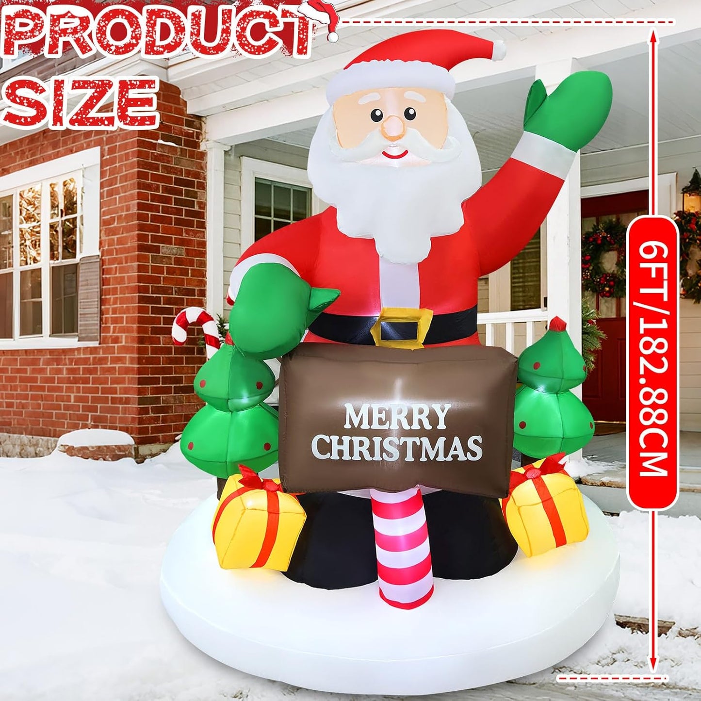 2025 Christmas Inflatable Santa 6FT Holding Sign Santa Claus Christmas Inflatables Outdoor Decorations Xmas Santa Blow Up Yard Decor with 8 Built-in LEDs for Holiday Party Yard Garden Lawn Decor