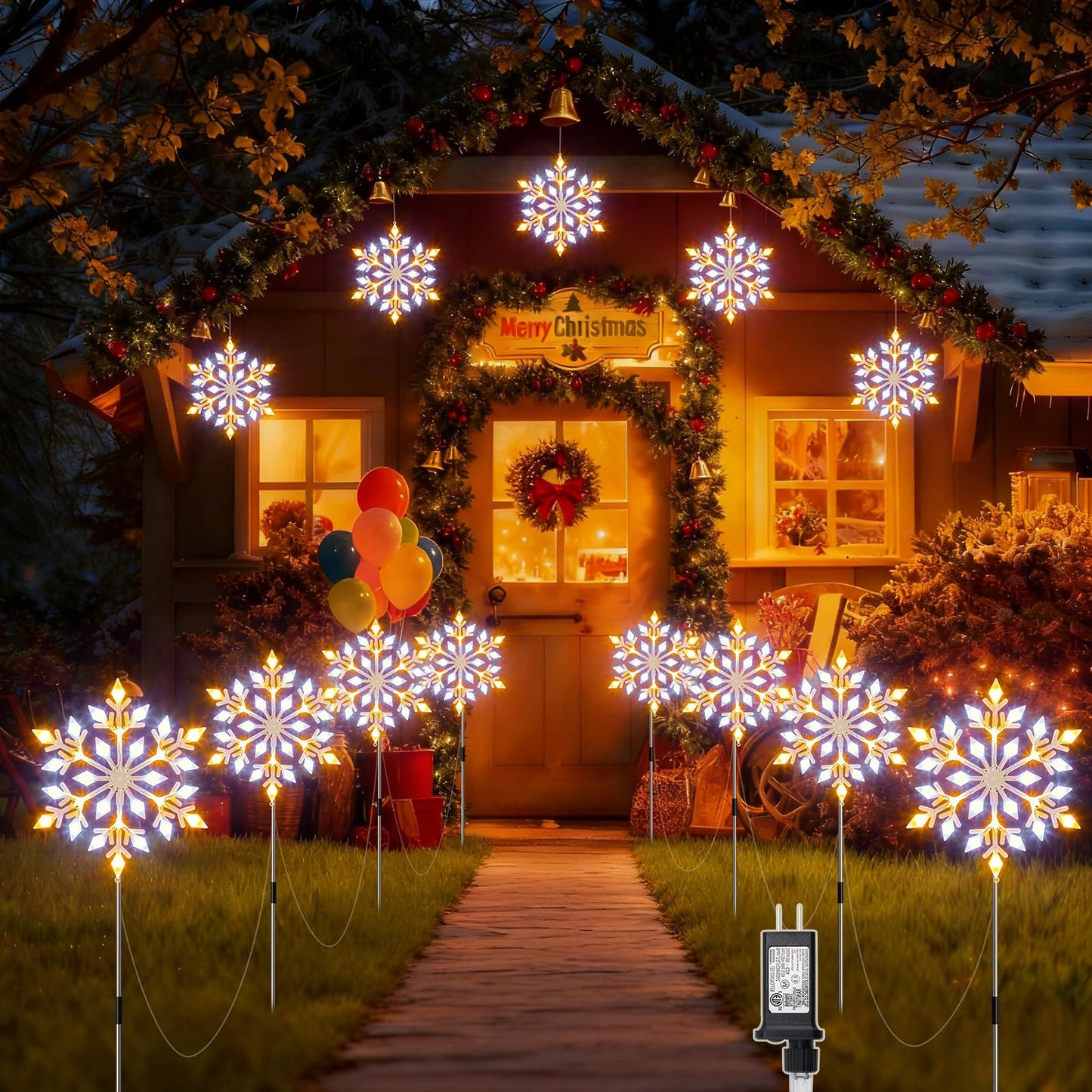 Brightown Snowflake Lights Outdoor, 10 Large Snowflake Christmas Pathway Lights, Christmas Decorations Outside Yard Sidewalk Walkway Driveway Marker Stake, White