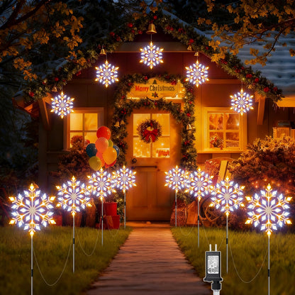 Brightown Snowflake Lights Outdoor, 10 Large Snowflake Christmas Pathway Lights, Christmas Decorations Outside Yard Sidewalk Walkway Driveway Marker Stake, White