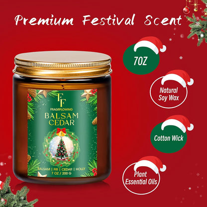 Christmas Candles Set, Scented Candles for Home, 4 Pack Holiday Natural Soy Candles, Christmas Gifts for Women Men, Festival Fragrance of Balsam Cedar/Cookies/Mulled Cider/Cinnamon