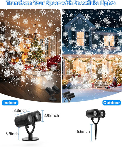 Snowflake Christmas Projector Lights Outdoor, 2025 Upgraded Double Head, 360° Rotating, IP65 Waterproof, Timer Function - Holiday, Party, Christmas Decorations & Gifts for Yard, Garden, Indoor