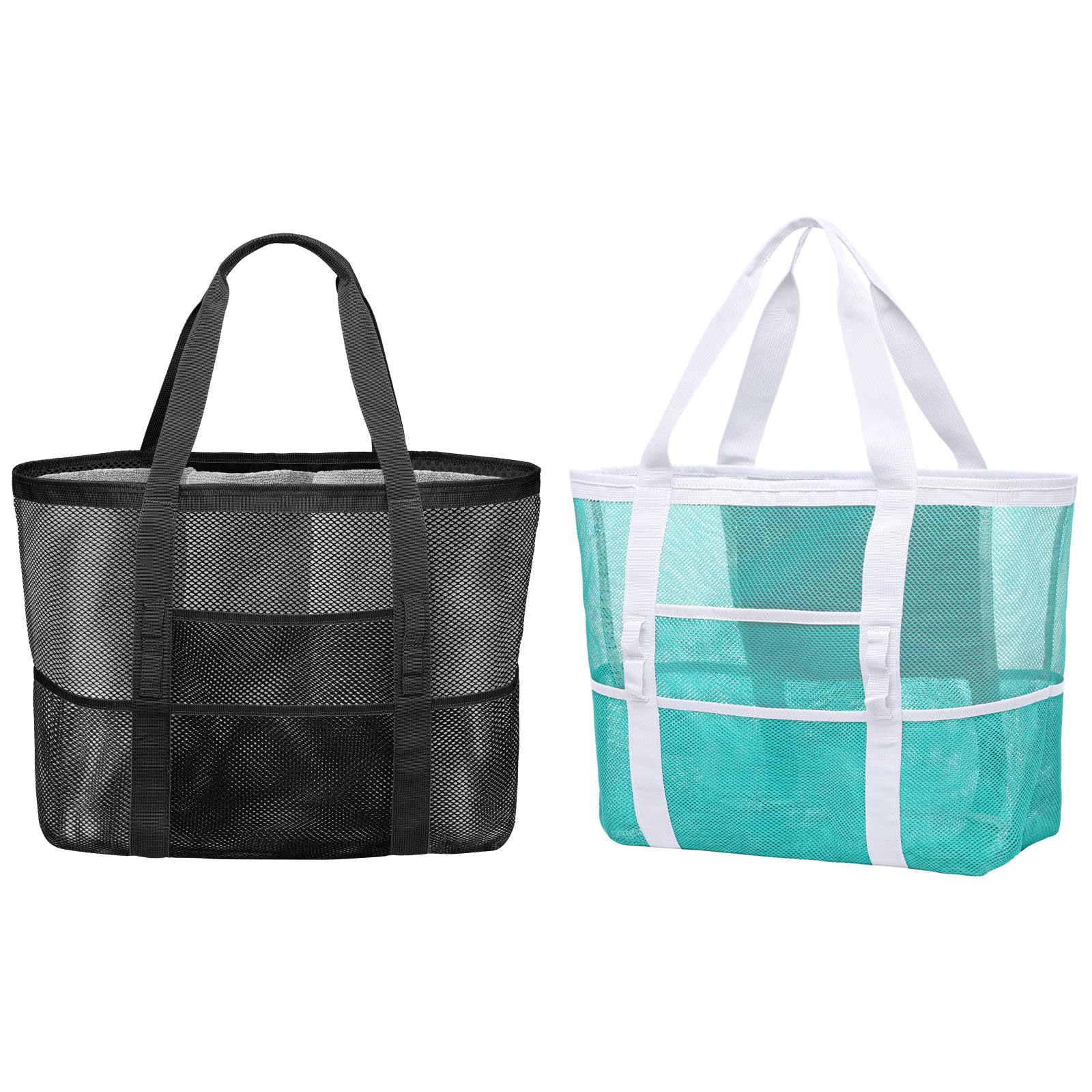 F-color Mesh Beach Bag Family - 9 Pockets Large Beach Tote for Cruise Vacation Essentials