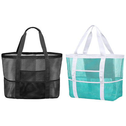 F-color Mesh Beach Bag Family - 9 Pockets Large Beach Tote for Cruise Vacation Essentials