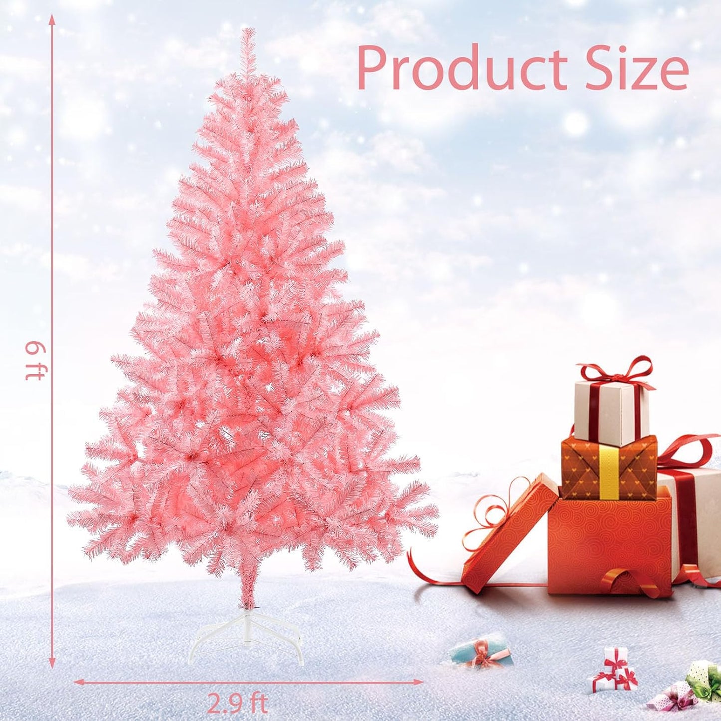 6ft Pink Artificial Christmas Tree,Hinged Full Tree with 700 Branch Tips and Metal Stand Easy Assembly Xmas Tree for Indoor and Outdoor Decoration