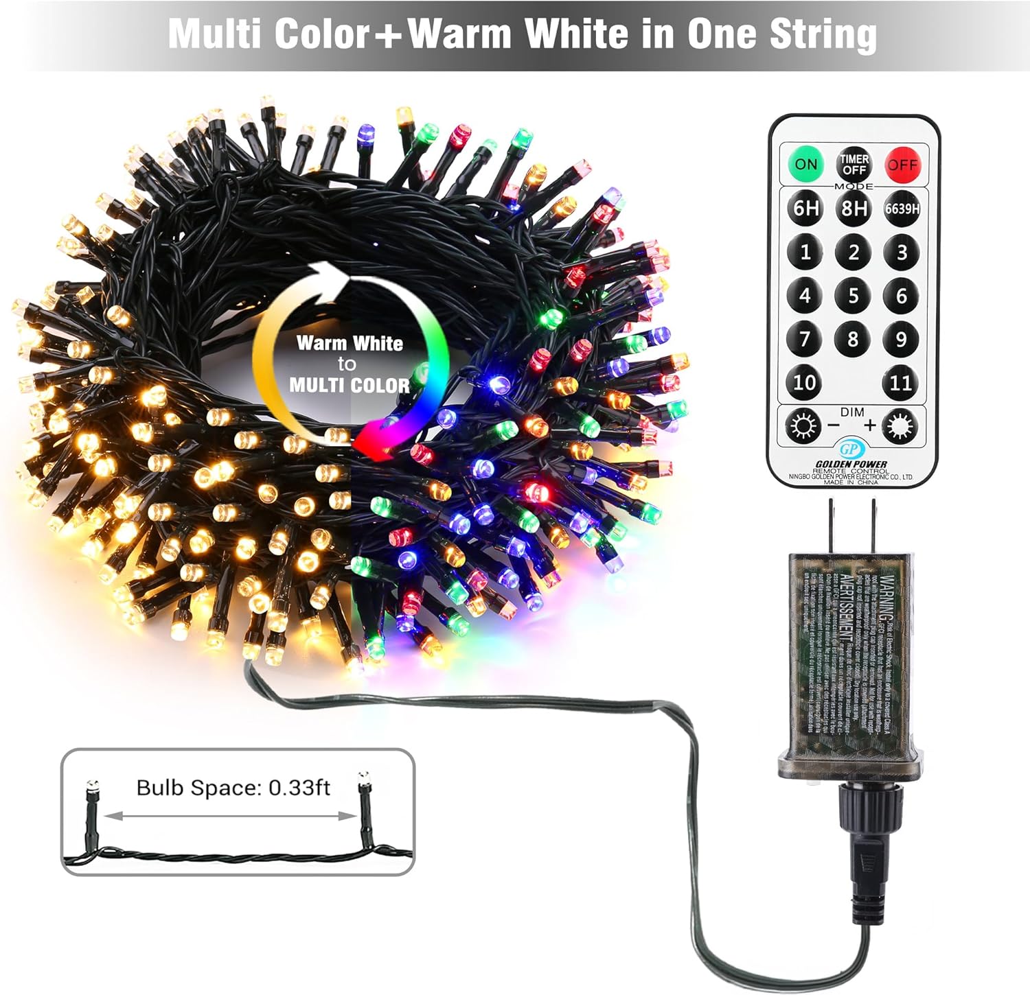 Brizled Christmas Lights, 344.16ft 1000 LED Color Changing Christmas String Lights with Remote, 11 Modes Xmas Tree Light Warm White & Multicolor Xmas Light Green Wire for Home Wedding Party