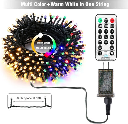 Brizled Christmas Lights, 344.16ft 1000 LED Color Changing Christmas String Lights with Remote, 11 Modes Xmas Tree Light Warm White & Multicolor Xmas Light Green Wire for Home Wedding Party