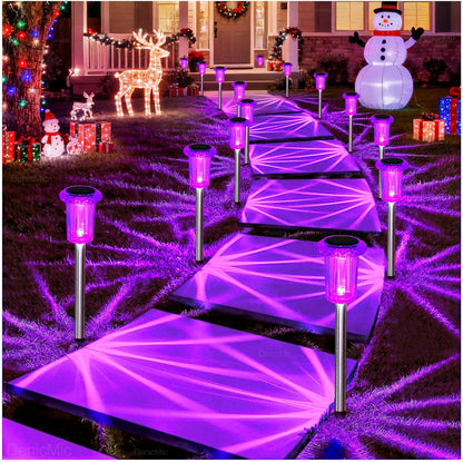 DenicMic Halloween Solar Lights Outdoor 10 Pack Purple LED Waterproof Yard Garden Patio Backyard Pathway Walkway Landscape Path Lawn Outside Halloween Decorations Outdoor