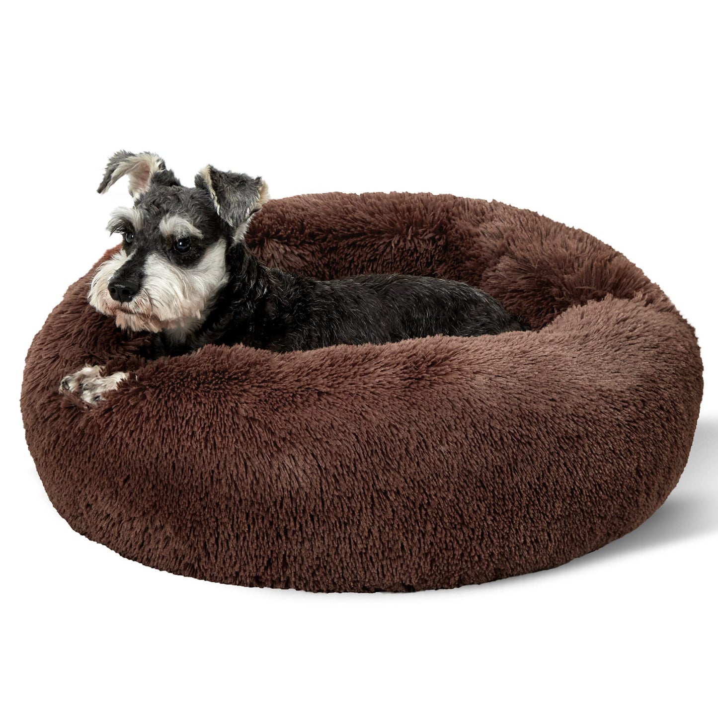 Bedsure Calming Dog Bed for Small Dogs - Donut Washable Small Pet Bed, 23 inches Anti-Slip Round Fluffy Plush Faux Fur Large Cat Bed, Fits up to 25 lbs Pets, Camel