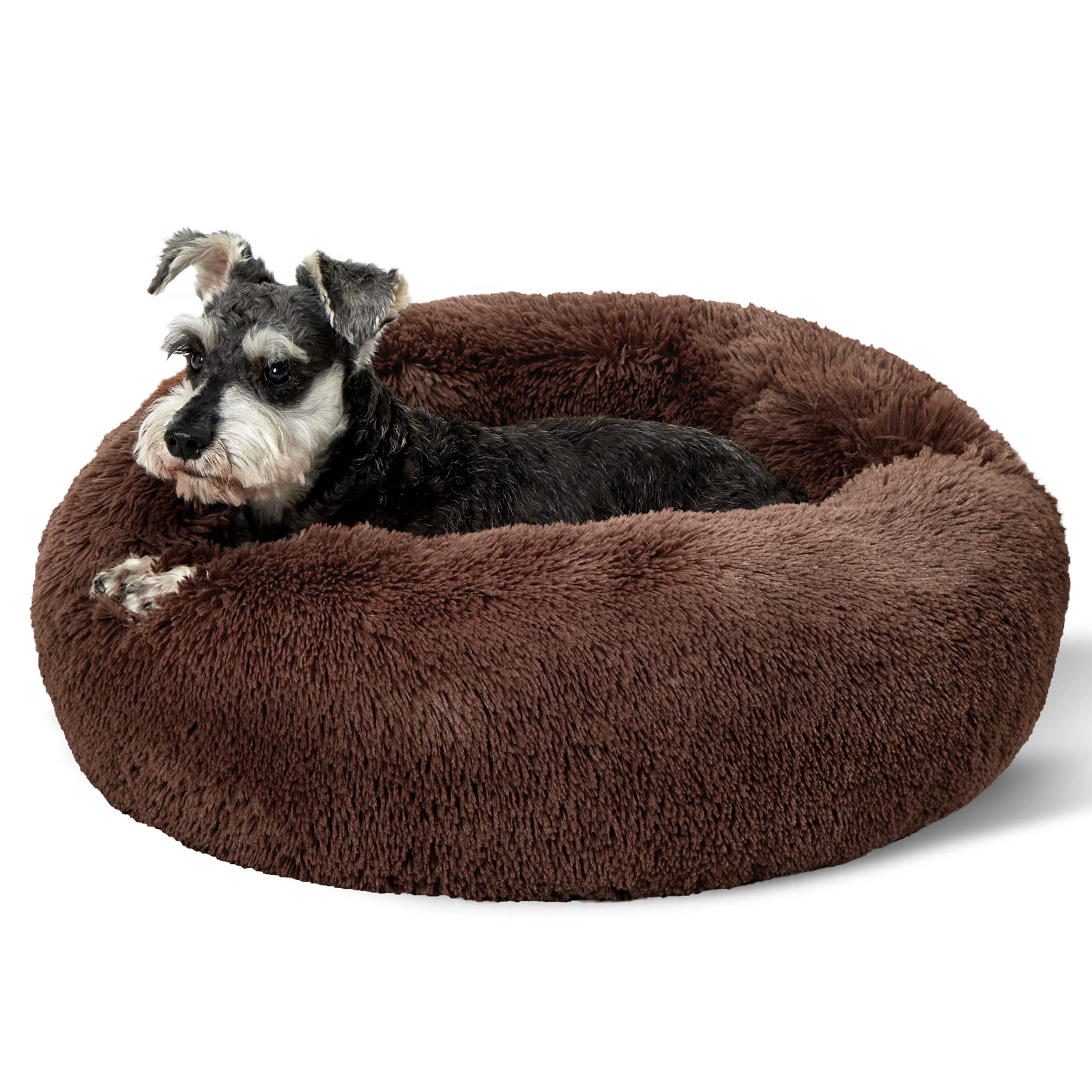 Bedsure Calming Dog Bed for Small Dogs - Donut Washable Small Pet Bed, 23 inches Anti-Slip Round Fluffy Plush Faux Fur Large Cat Bed, Fits up to 25 lbs Pets, Camel