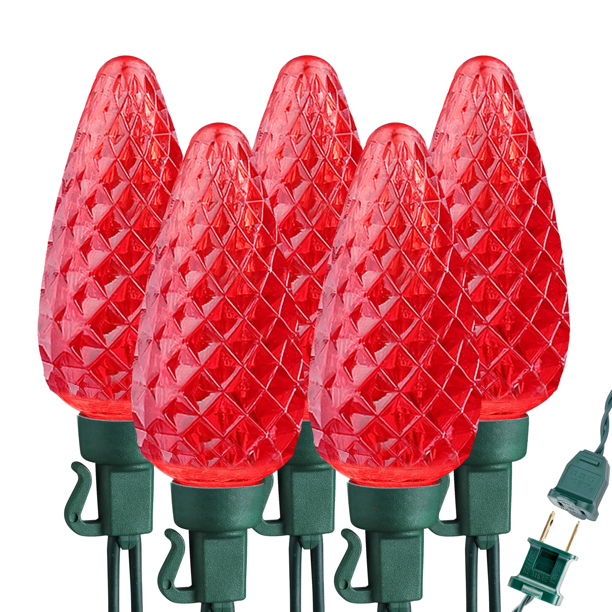 Brizled C9 Christmas Lights Cool White 16FT 25 LED 120V UL Certified Faceted Outdoor Christmas String Lights Connectable Xmas Tree Light for Tree, Holiday, House, Roof Decor