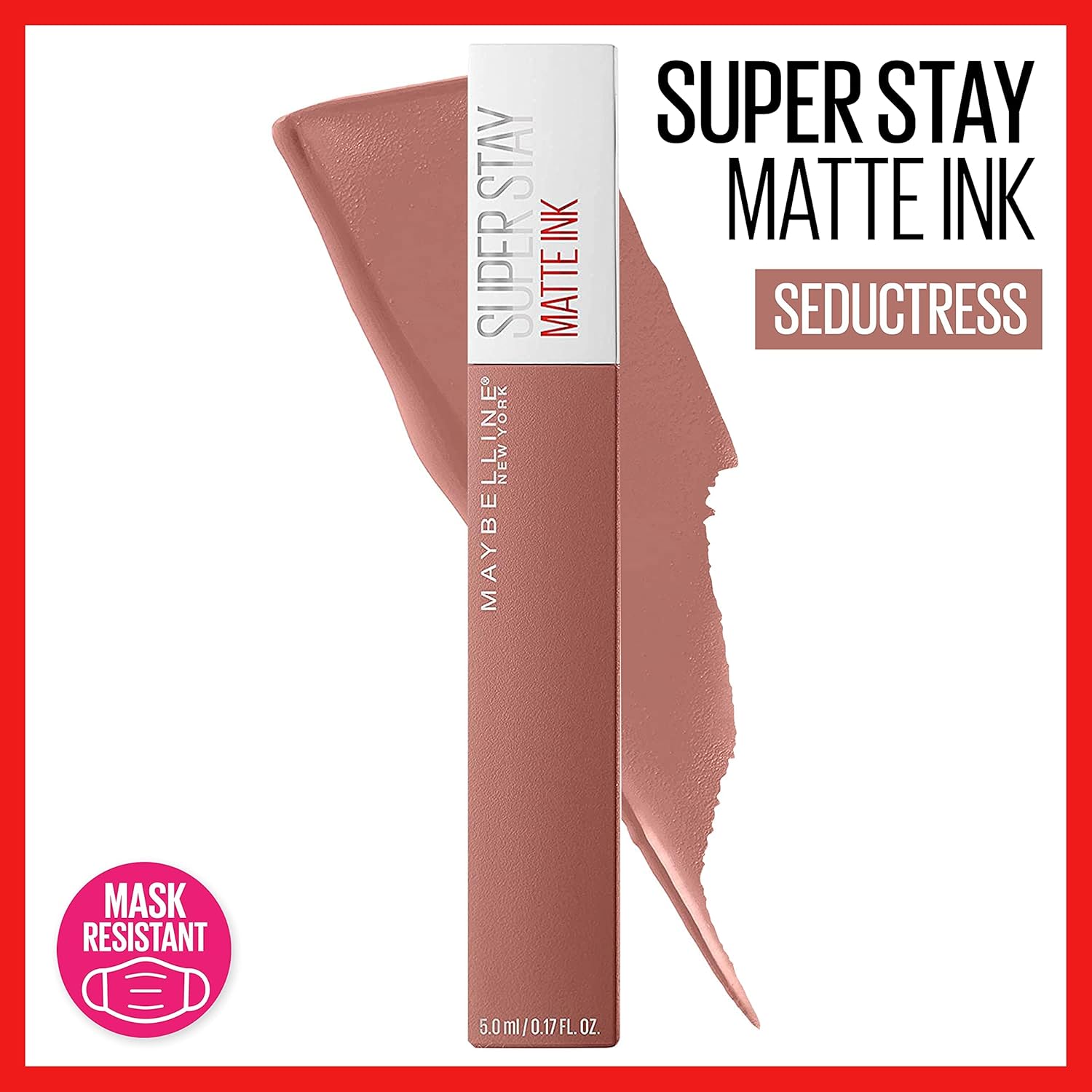 Maybelline Super Stay Matte Ink Liquid Lipstick Makeup, Long Lasting High Impact Color, Up to 16H Wear, Seductress, Light Rosey Nude, 1 Count