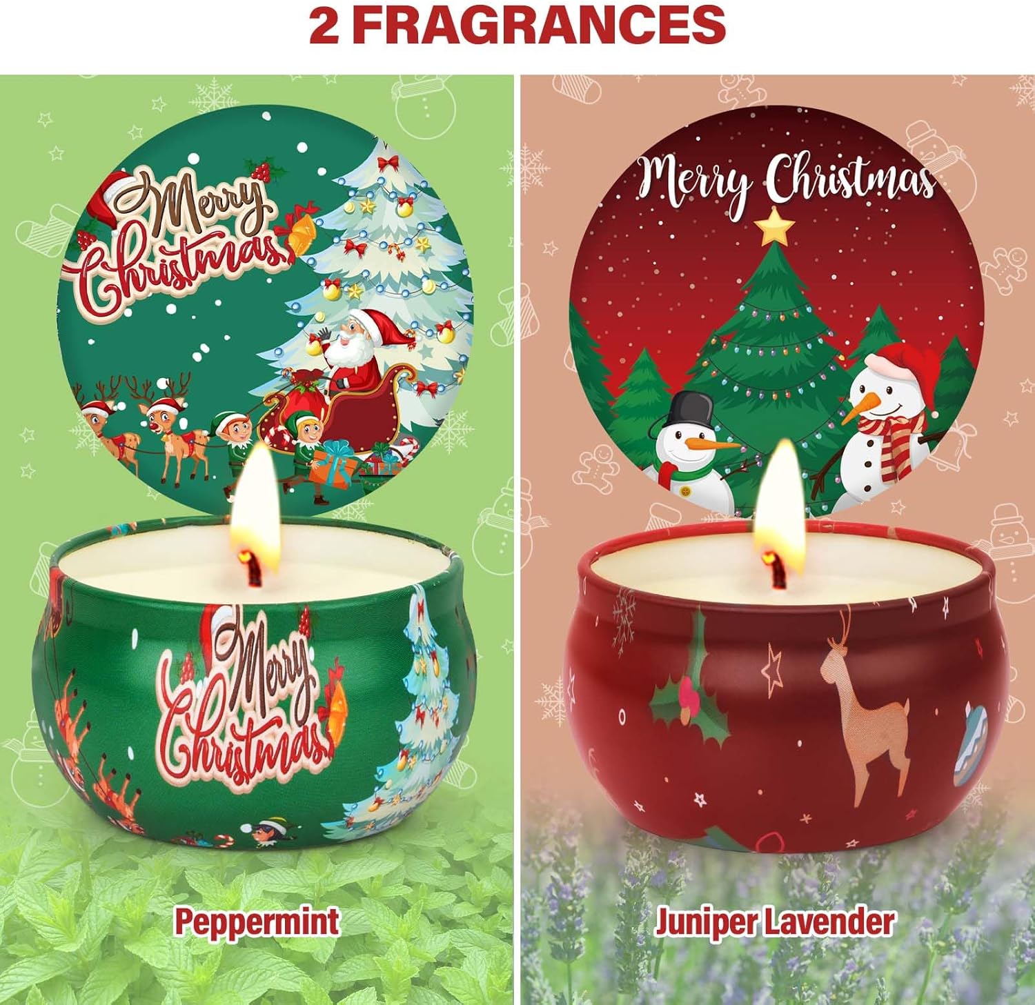 Christmas Candles - Scented Candle Gift Set for Women, 2 Packs 2.5 oz Candles for Home Scented, Stress Relief Aromatherapy Candles for Women, Ideal Christmas Gifts for Friends Mom Coworker Teacher