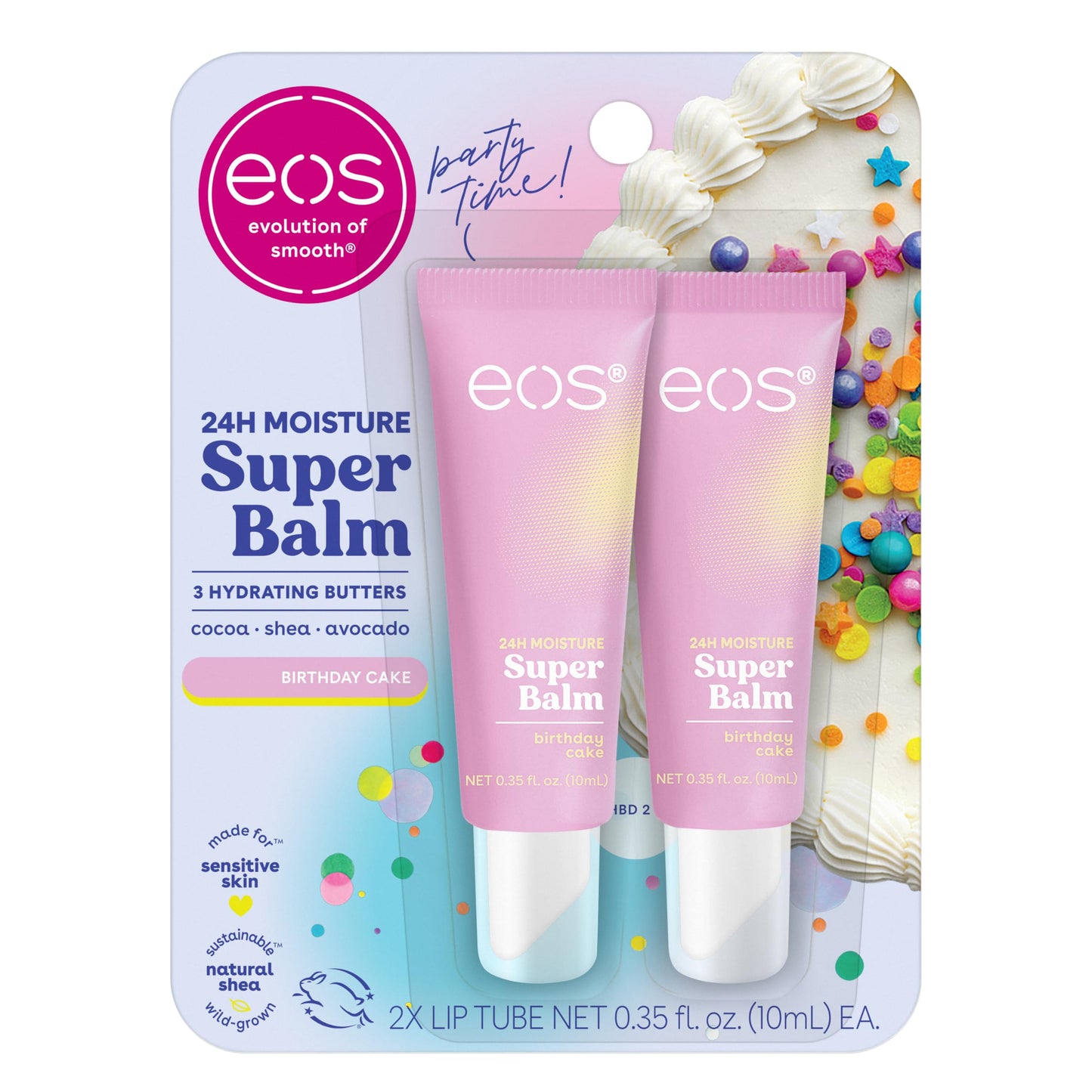 eos Natural Shea Lip Balm- Birthday Cake, All-Day Moisture Lip Care Products, 0.14 oz