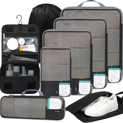 BAGAIL 4 Set/6 Set/8 Set Compression Packing Cubes Travel Accessories Expandable Packing Organizers (Half Mesh, 6-Black)