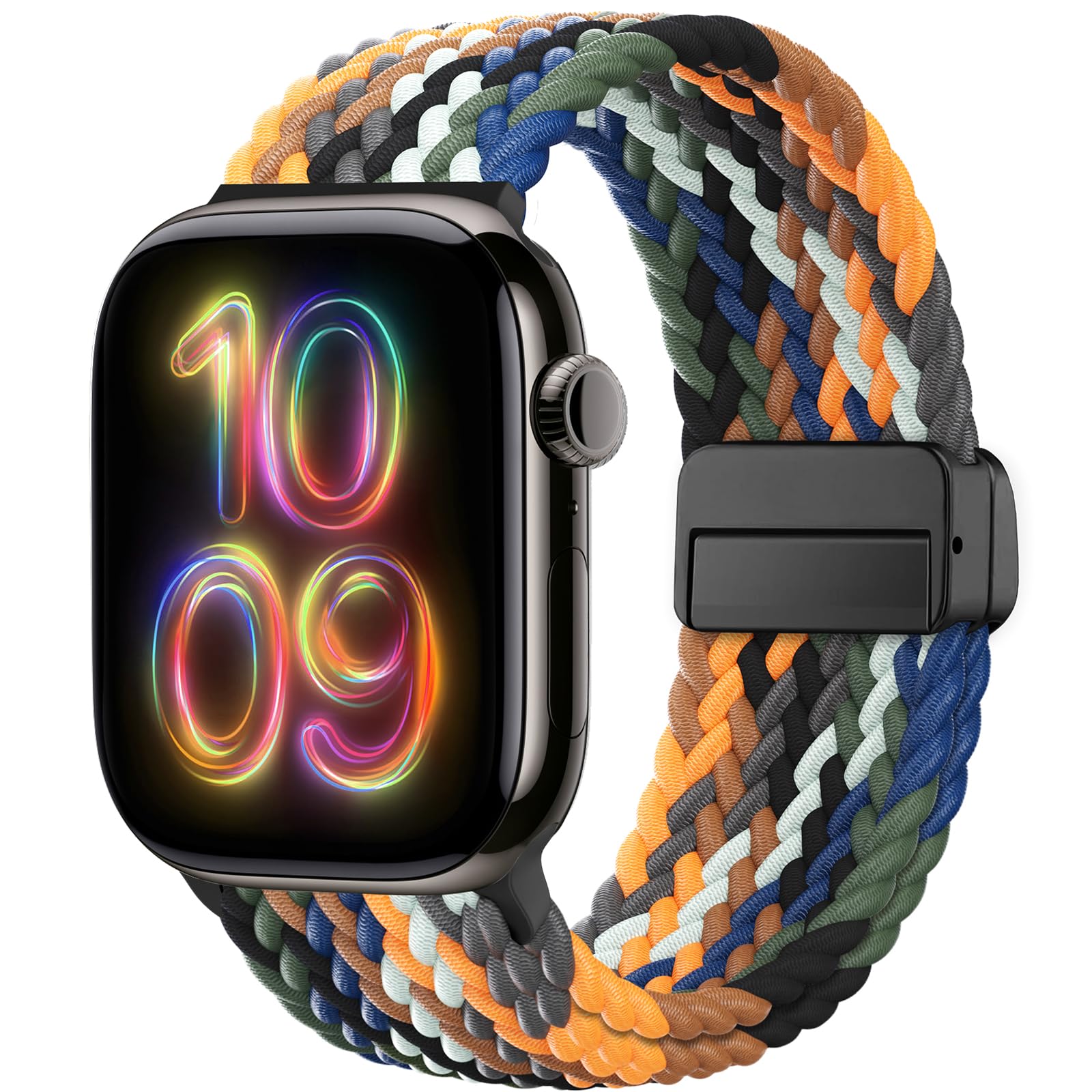 Braided Stretchy Band Compatible with Apple Watch Bands 38mm 40mm 41mm 42mm 44mm 45mm 46mm 49mm Women Men, Soft Nylon Solo Loop Magnetic Sport Strap for iWatch Series 10 9 8 7 6 5 4 3 2 1 SE Ultra