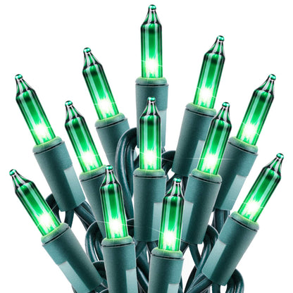 Minetom Clear Christmas String Lights 100 Count 25 Feet Incandescent Bulb Mini Lights for Indoor Xmas Tree Garland Birthday Wedding Party Festival Decoration, Green Wire
