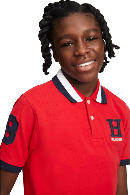 Tommy Hilfiger Boys' Short Sleeve Premium Pique Polo Shirt, Button Closure, Soft & Comfortable