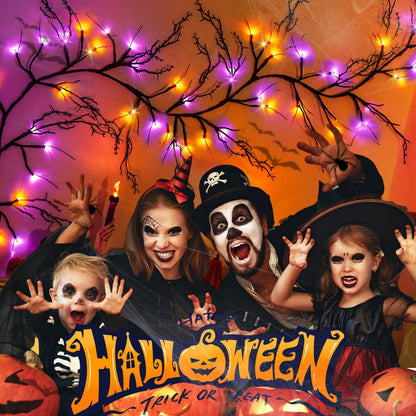 [8 Modes & Timer] 6 Ft 54LED Halloween Garland with Lights, Orange Purple Willow Vine Twig Garland Battery Operated Indoor Outdoor Fireplace Table Wall Home Party Halloween Decor