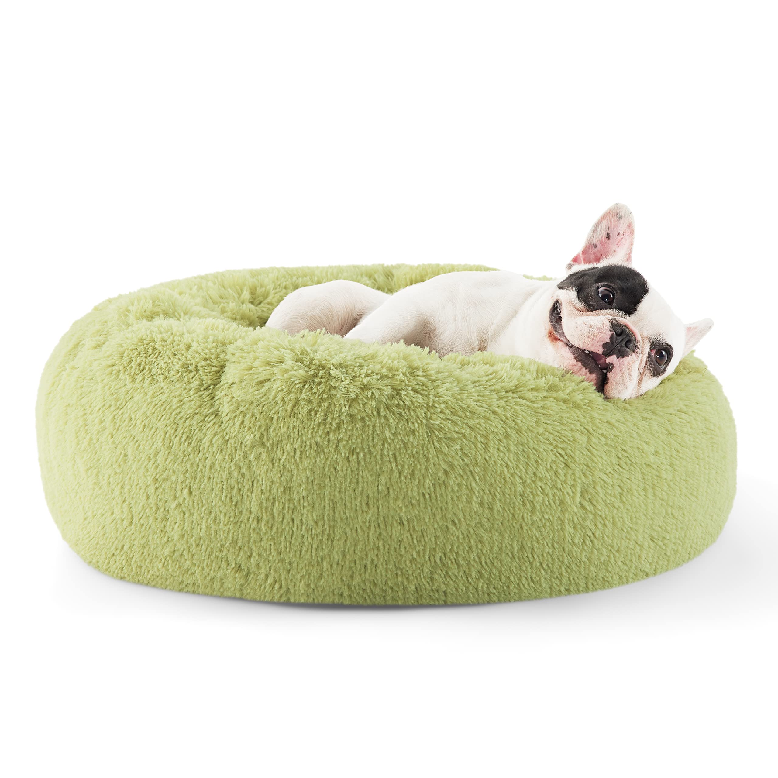 Bedsure Calming Dog Bed for Small Dogs - Donut Washable Small Pet Bed, 23 inches Anti-Slip Round Fluffy Plush Faux Fur Large Cat Bed, Fits up to 25 lbs Pets, Camel