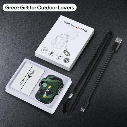 LcFun Waterproof Electric Dual Arc Lighter USB Rechargeable Outdoor Windproof Flameless Plasma Lighters for Camping, Hiking, Adventure, Survival Tactical Gear Gifts for Men